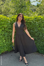 FOR THE RECORD BLACK WOVEN MIDI DRESS