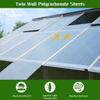 [10X12FT] Large Heavy-Duty Outdoor Walk-In Polycarbonate Aluminum Frame Greenhouse With Adjustable Vents & Sliding Doors (SAK93648)