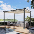 [10X13FT] Alora Large Outdoor Patio Pergola With Canopy & Retractable Sun Shades, Beige (SAK51842)