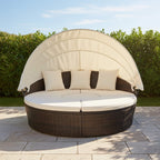 Alora Large 76-Inch Outdoor Patio Rattan Daybed Sofa W/ Adjustable Table Top, Canopy & 3 Pillows (SAK91254)