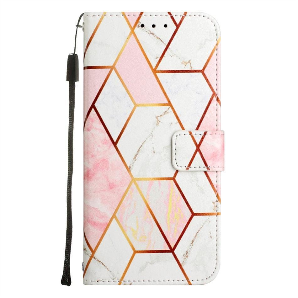 Leather Flip Phone Case For iPhone 14 13 12 Mini 11 Pro XS Max Cute Card Slot Wallet Cover Marble Pattern PU Leather Shockproof Flip Wallet Case with Stand Magnetic Money Pouch Silicone Bumper Phone Case