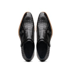 55-112-BLK LEGERRA Hand Burnished Crocodile Print Monkstrap Black