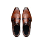 55-112-CGN LEGERRA Hand Burnished Crocodile Print Monkstrap Cognac