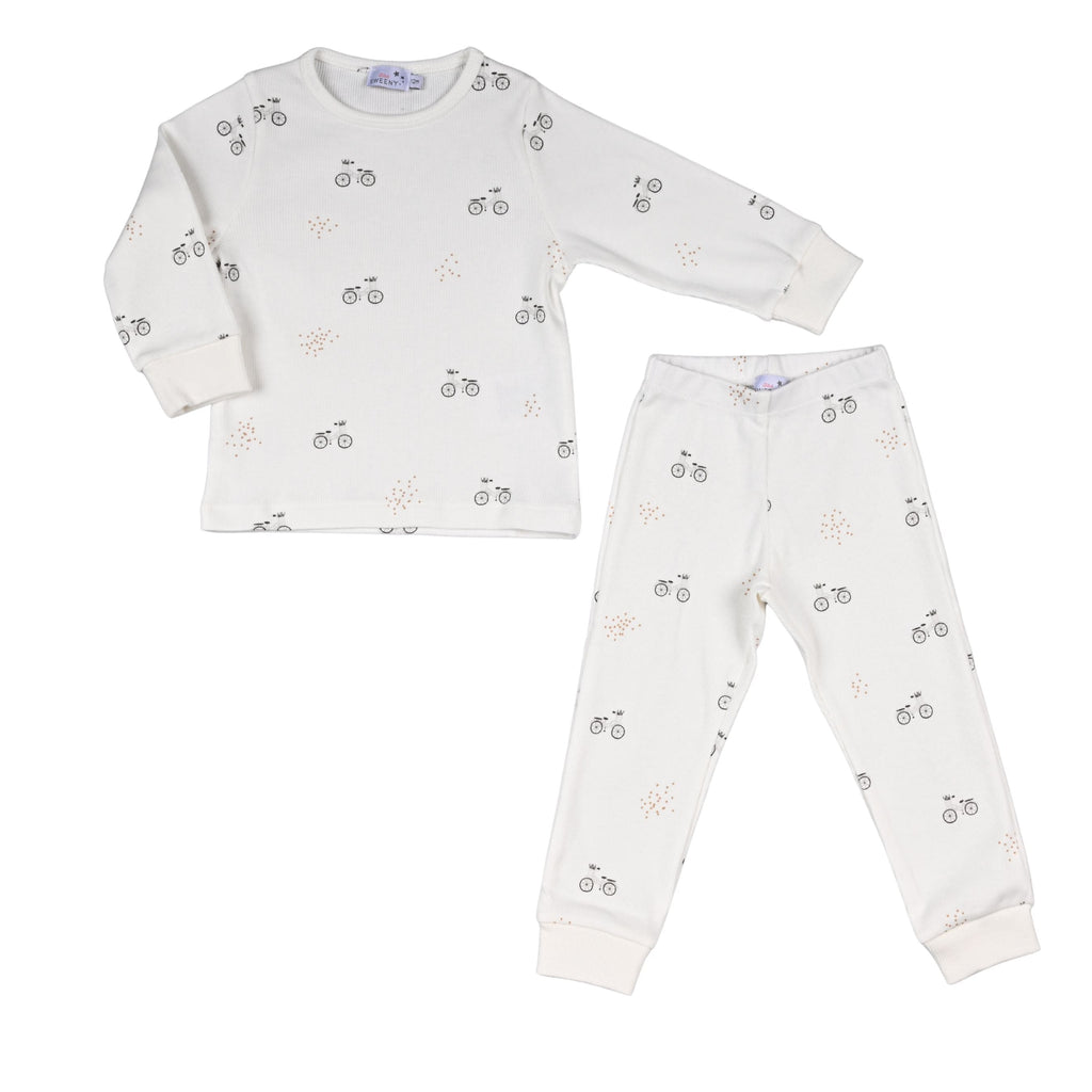 LEHANE | Boys Ivory Ribbed Cotton Vintage Bike Two-Piece Set