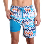 Men’s Premium Compression-Lined Hybrid Shorts – Line Rush-Ocean and Sol