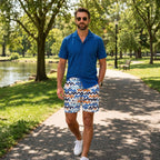 Men’s Premium Compression-Lined Hybrid Shorts – Line Rush-Ocean and Sol