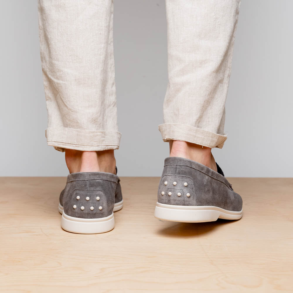 11-603-GRY BENE Sueded Italian Goatskin & Crocodile Loafer Grey