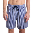 Men’s Premium Compression-Lined Hybrid Shorts – Marina Pinstripe-Indigo and Surf