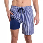 Men’s Premium Compression-Lined Hybrid Shorts – Marina Pinstripe-Indigo and Surf
