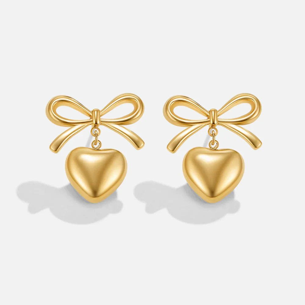 Mary Bow Heart Drop Earrings..