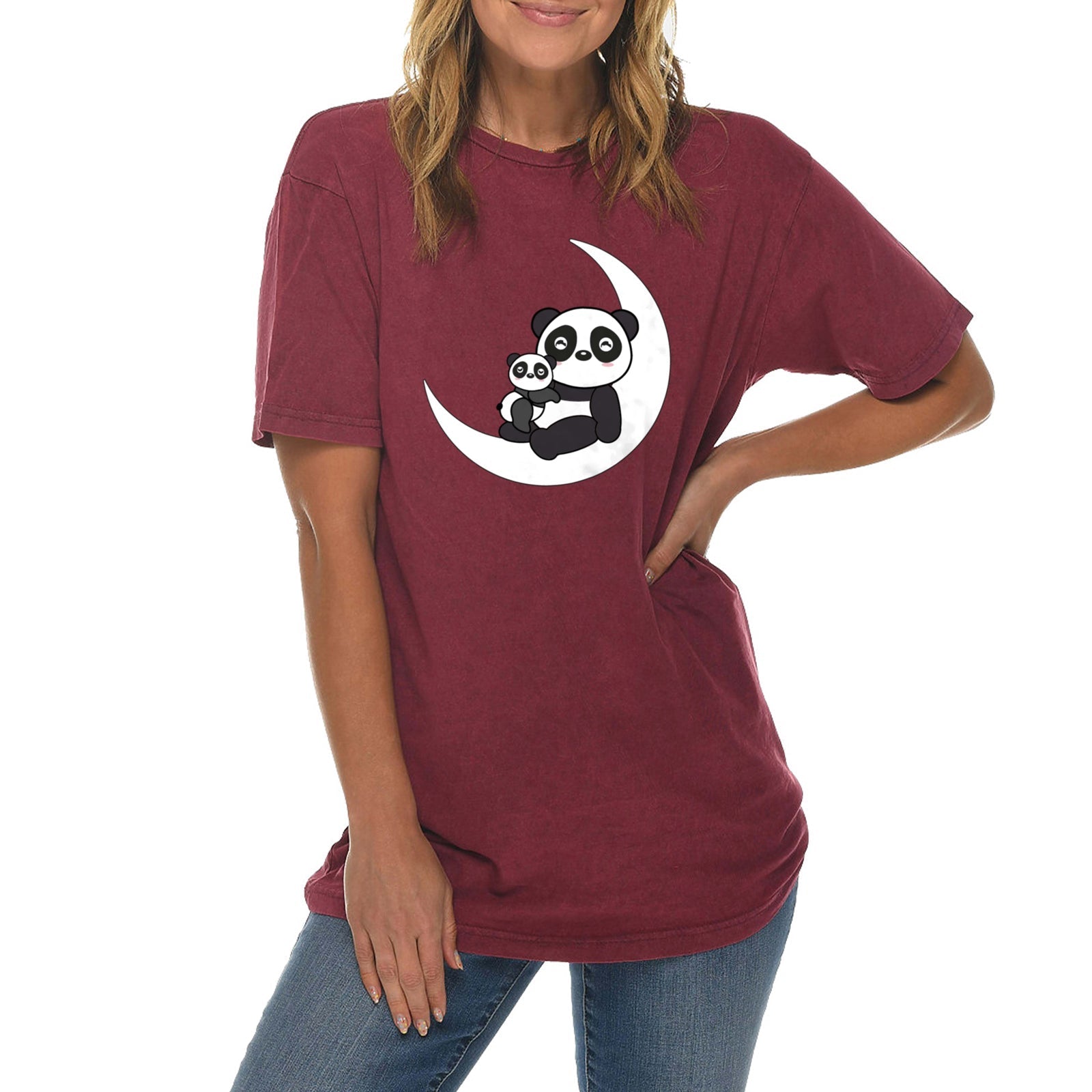 Panda Moon Graphic Design Vintage Crewneck Tee