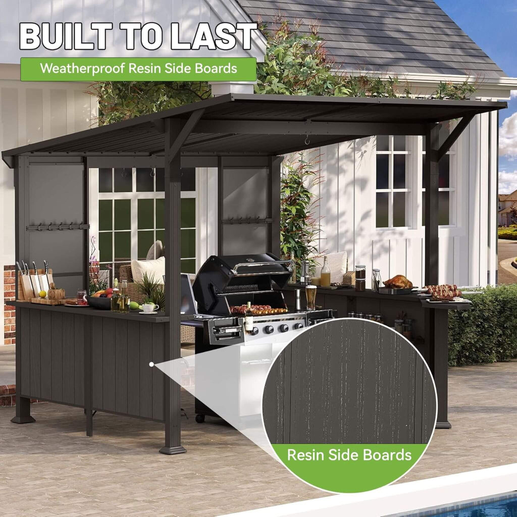 [09X10FT] Modern Slanted Hardtop Alloy Steel Grill Gazebo (SAK32687)