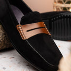 36-300-BLK MONZA Sueded Italian Calfskin Driver Black / Chestnut