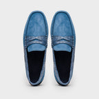 31-160-DNM MONZA Sueded Calfskin with Crocodile Driver Denim