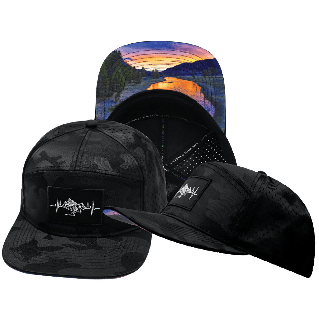Mountains Hat - Flat Bill - Black Camo - Laser Mesh