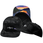 Mountains Hat - Flat Bill - Black Camo - Laser Mesh