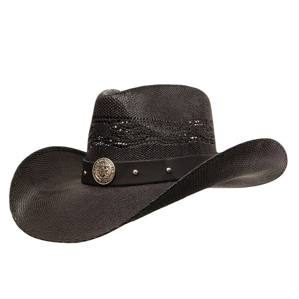 NAVY HEROES BLACK SHANTUNG STRAW