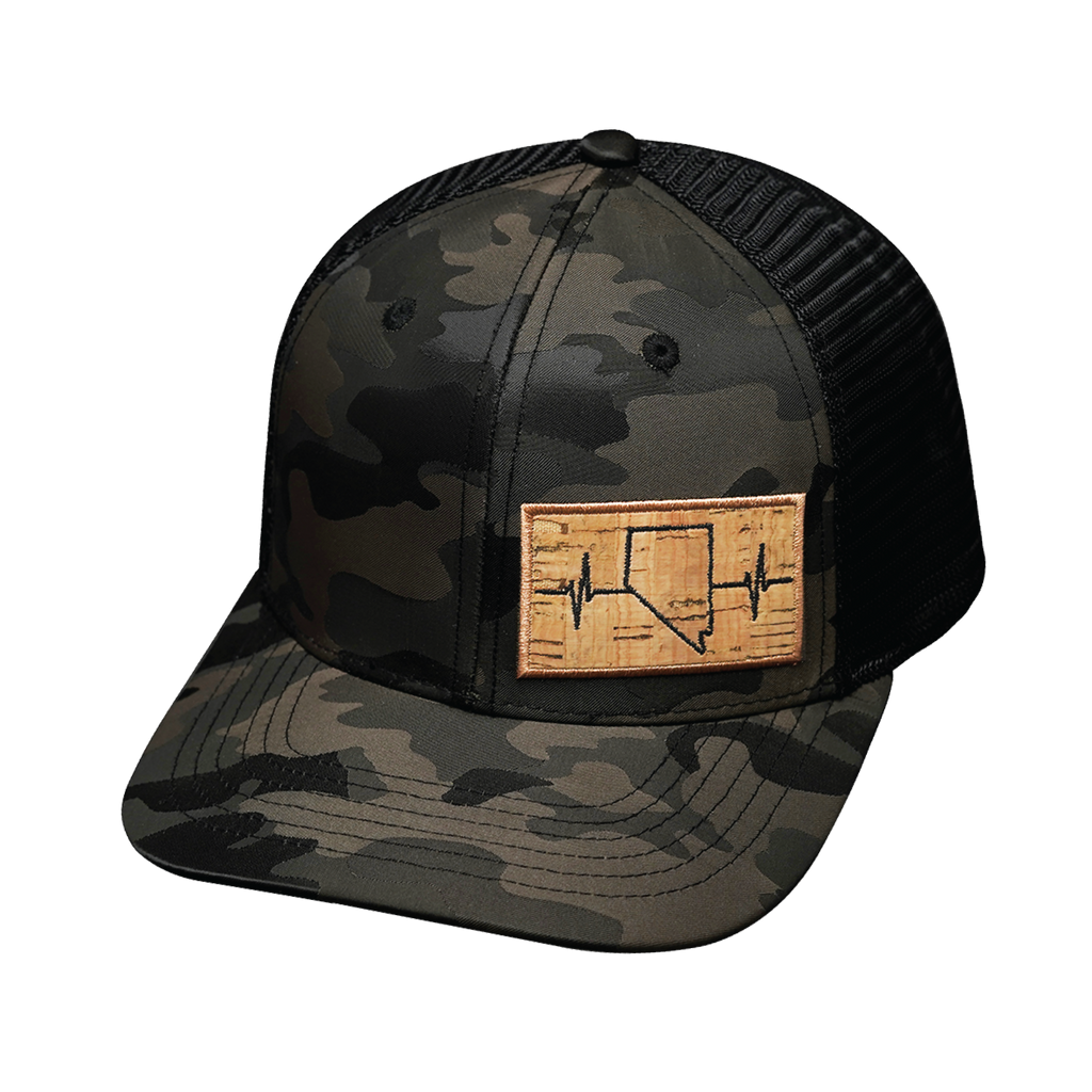 Nevada Hat - Baseball Hat - Tan Camo / Black - Trucker Mesh