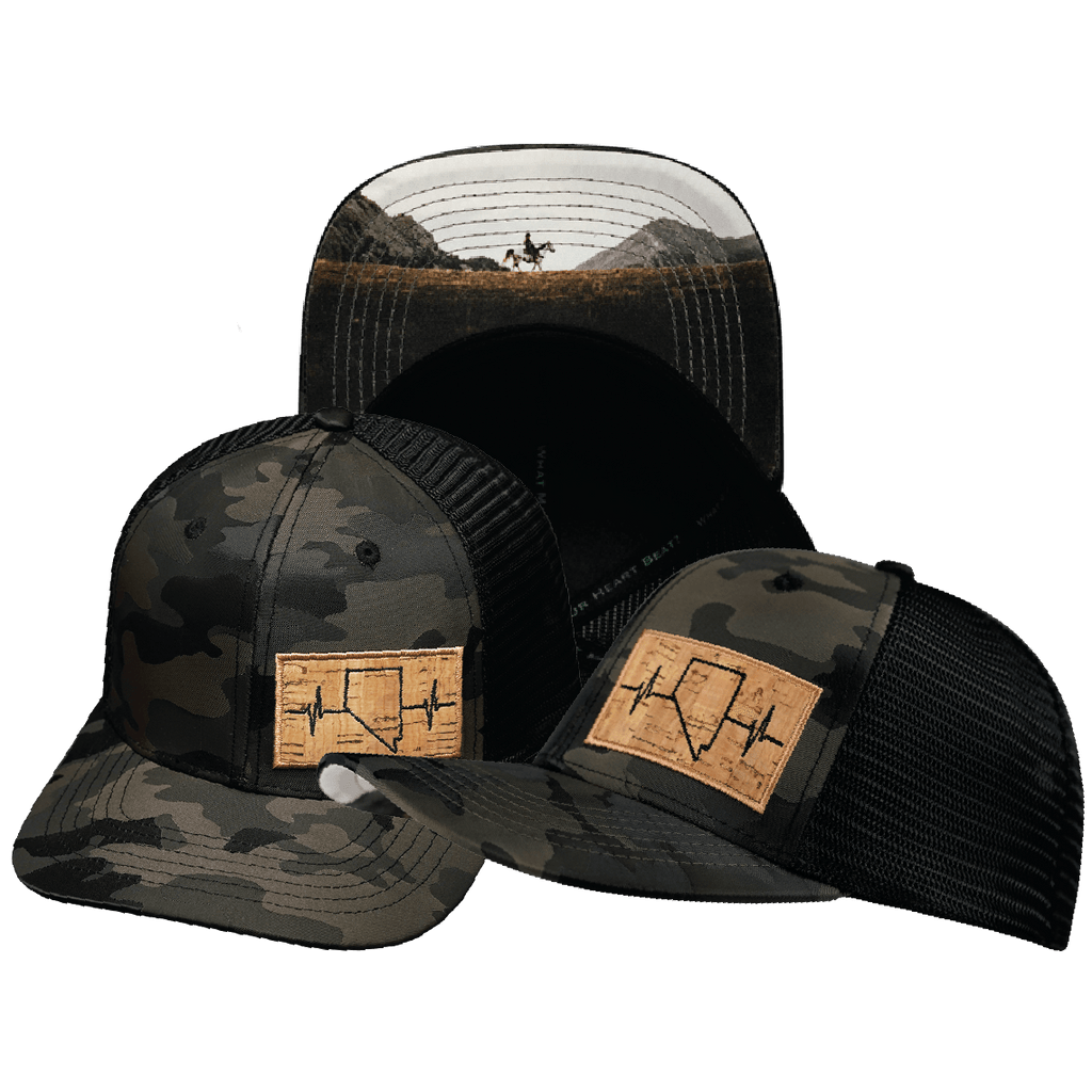 Nevada Hat - Baseball Hat - Tan Camo / Black - Trucker Mesh