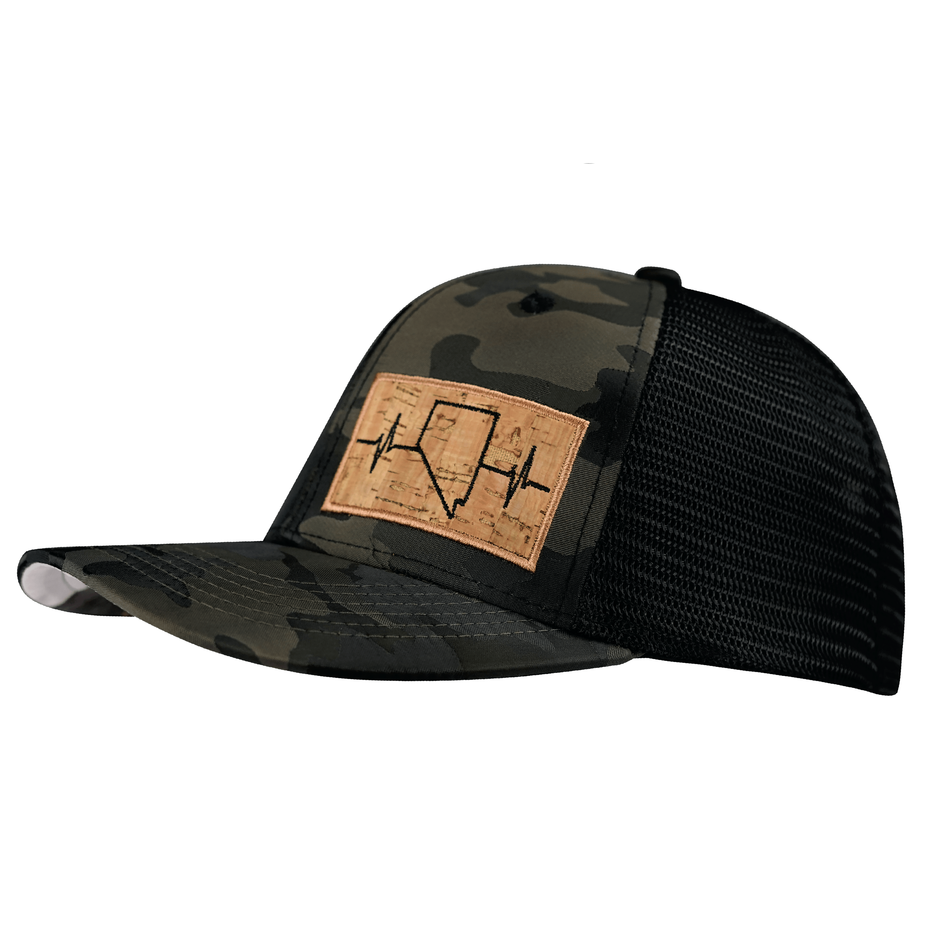Nevada Hat - Baseball Hat - Tan Camo / Black - Trucker Mesh