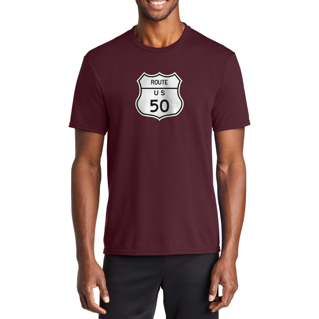 Route US 50 Graphic Men's Fan Port & Company Performance Blend Crew Neck T-Shirt