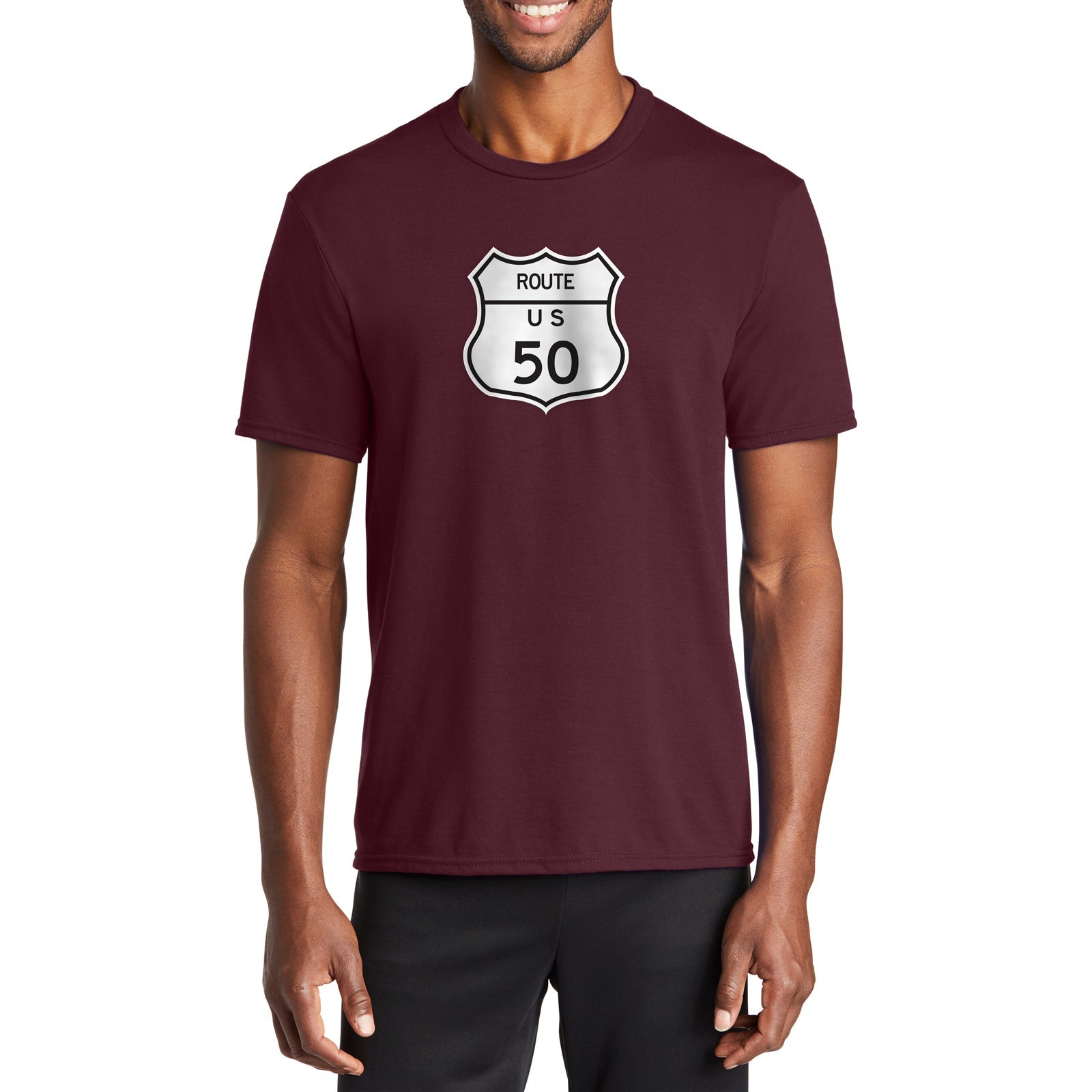 Route US 50 Graphic Men's Fan Port & Company Performance Blend Crew Neck T-Shirt