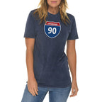 Interstate Highway 90 Graphic Design Vintage Crewneck Tee
