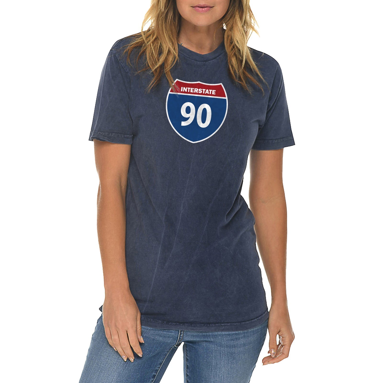 Interstate Highway 90 Graphic Design Vintage Crewneck Tee