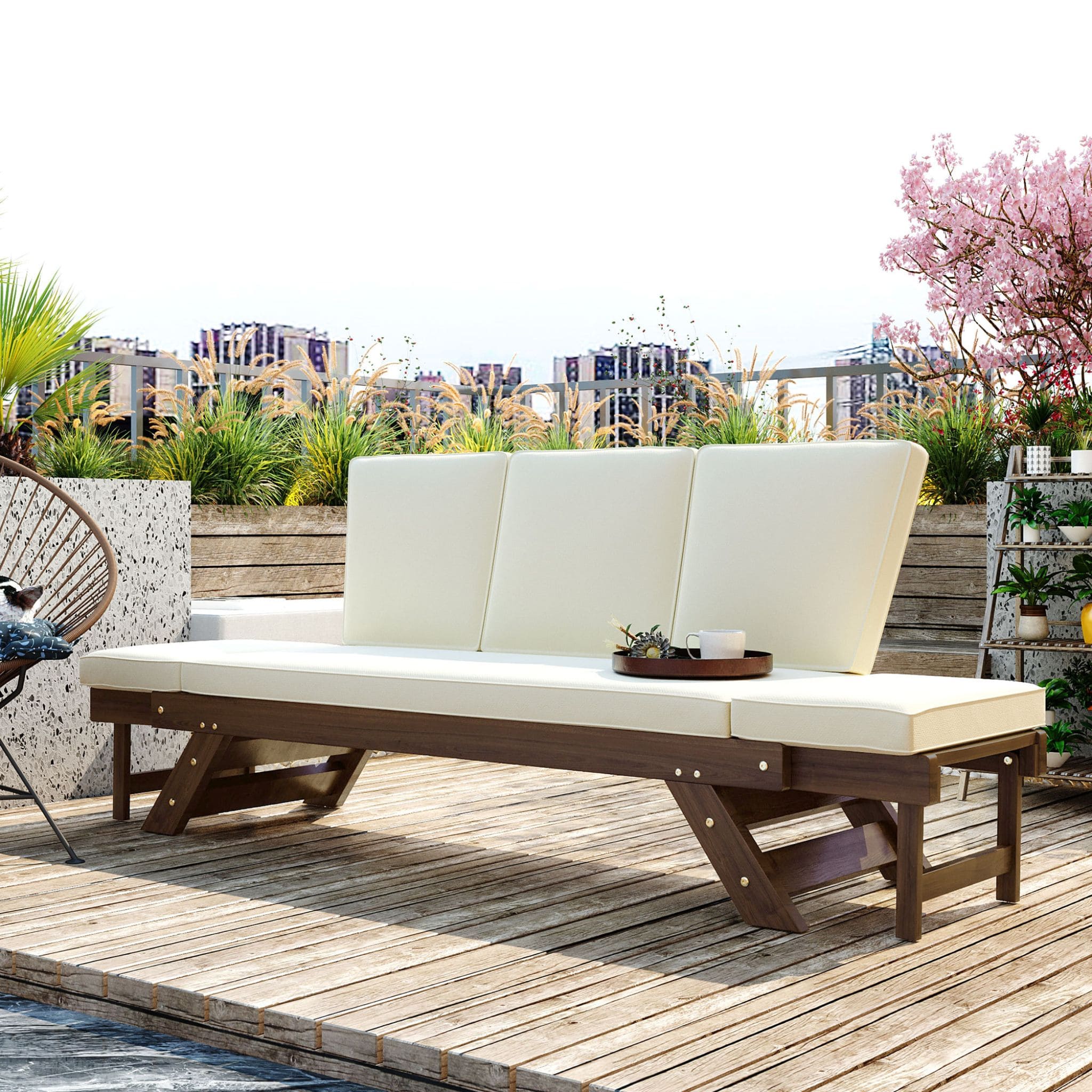 Alora Outdoor Adjustable Wooden Patio Daybed Sofa With Cushions (SAK41345)