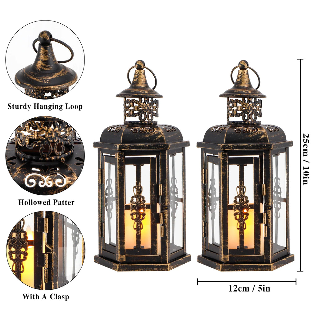 10 inch High Vintage Style Hanging Lantern（Set of 2 ）