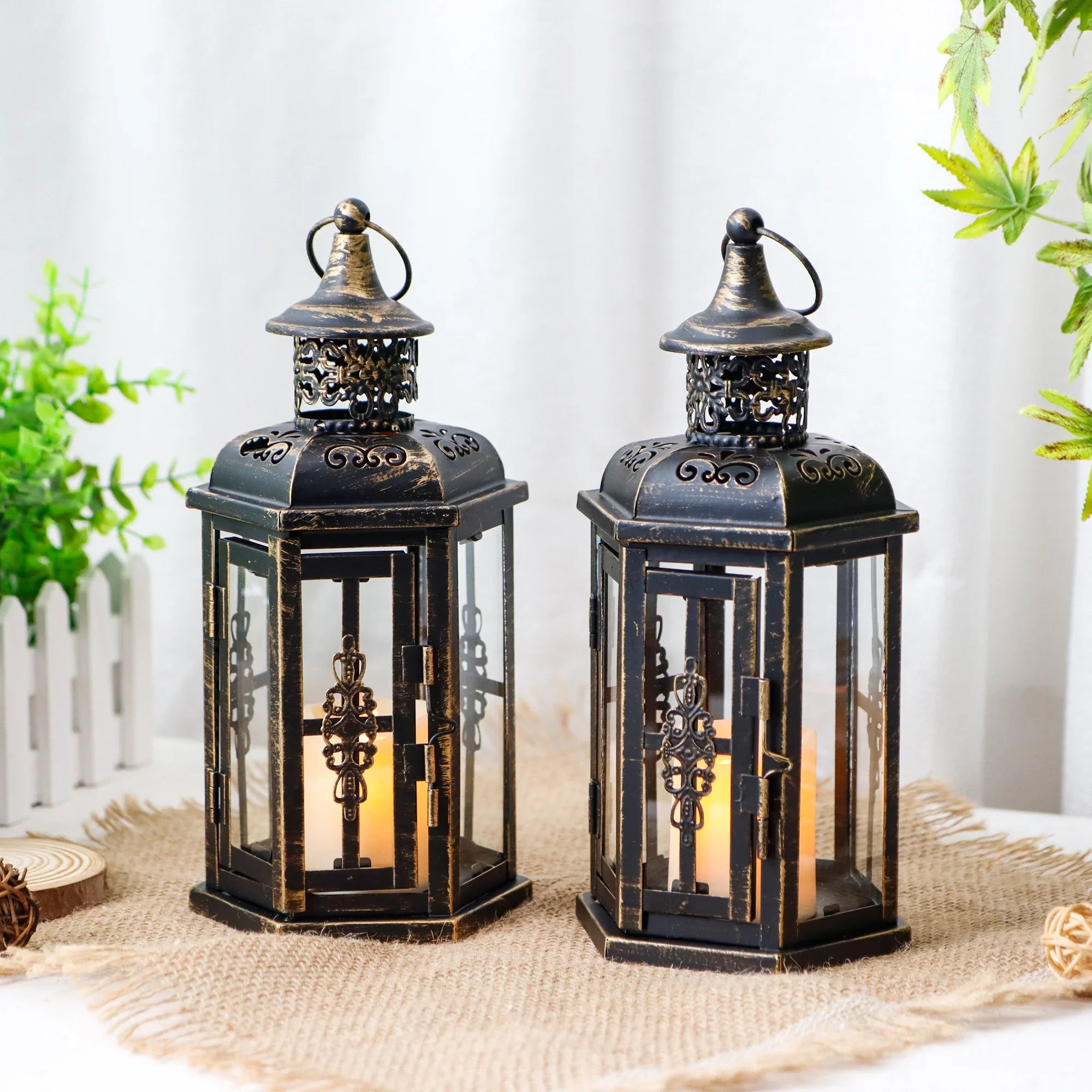 10 inch High Vintage Style Hanging Lantern（Set of 2 ）