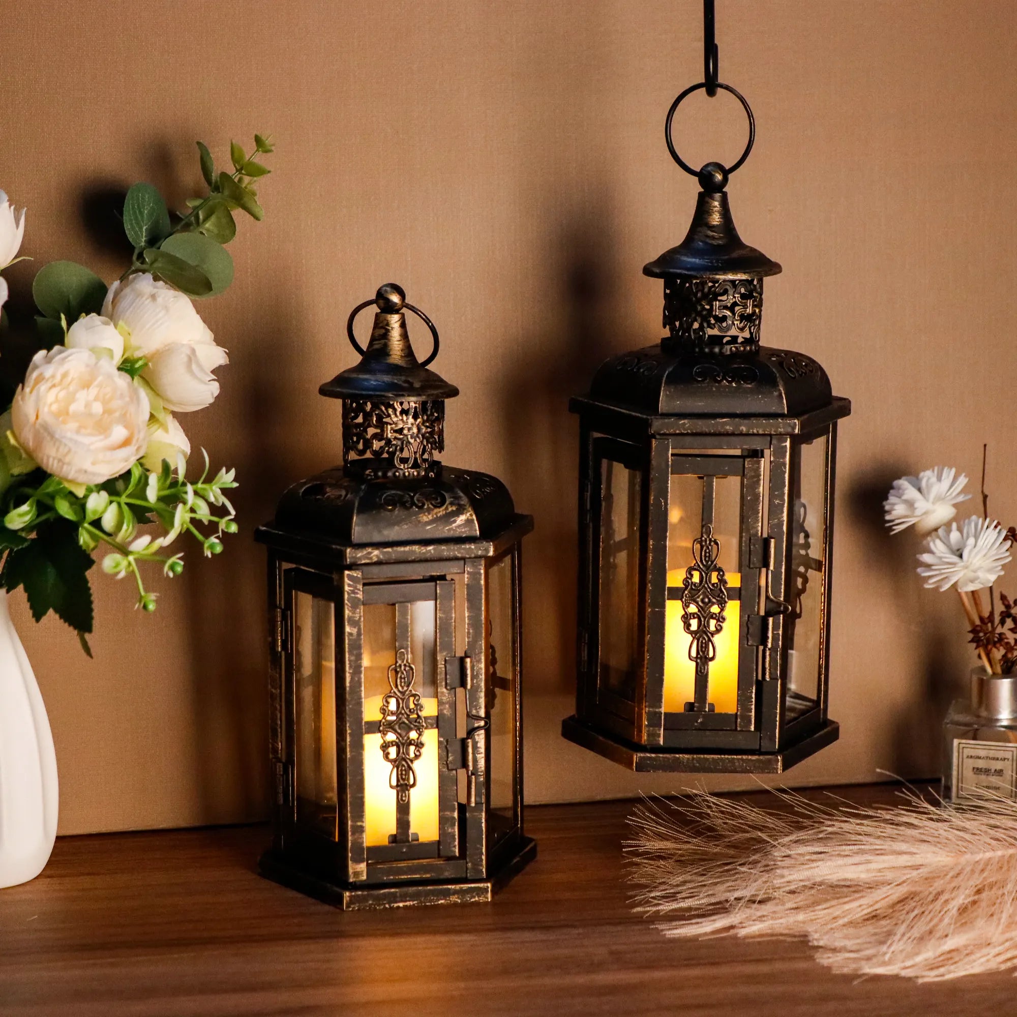 10 inch High Vintage Style Hanging Lantern（Set of 2 ）