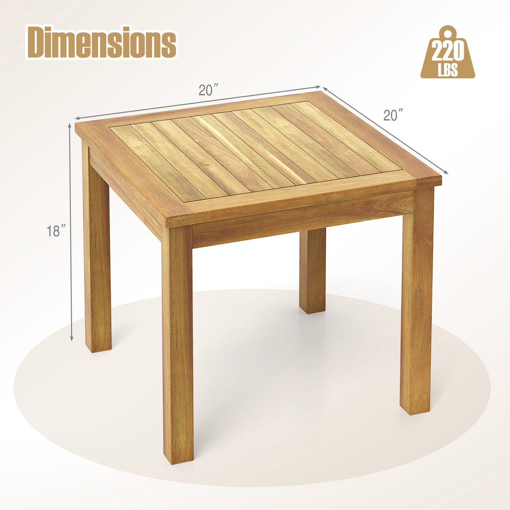 Outdoor Side Table Teak Wood End Table Square Patio Snack Coffee Table