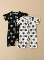 Bamboo Shorty Romper  | Palm Style White