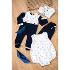 PETIT MARCEL | Boys White & Navy Blue Cotton Shorts Set