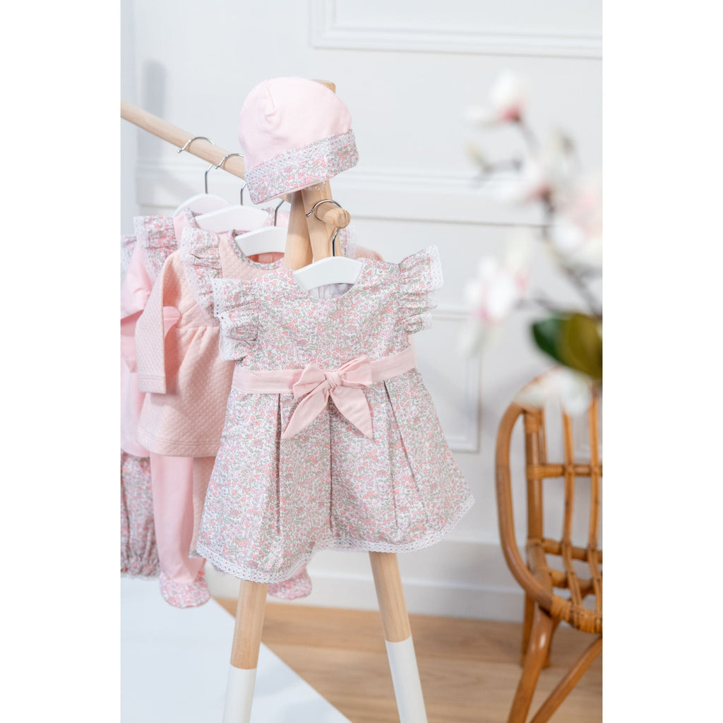 PETITE FLEUR | Girls Pink Cotton Floral Print Dress Set