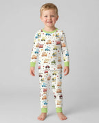 Construction Vehicles Custom Name Bamboo Two Piece Long Sleeve Pajama Set