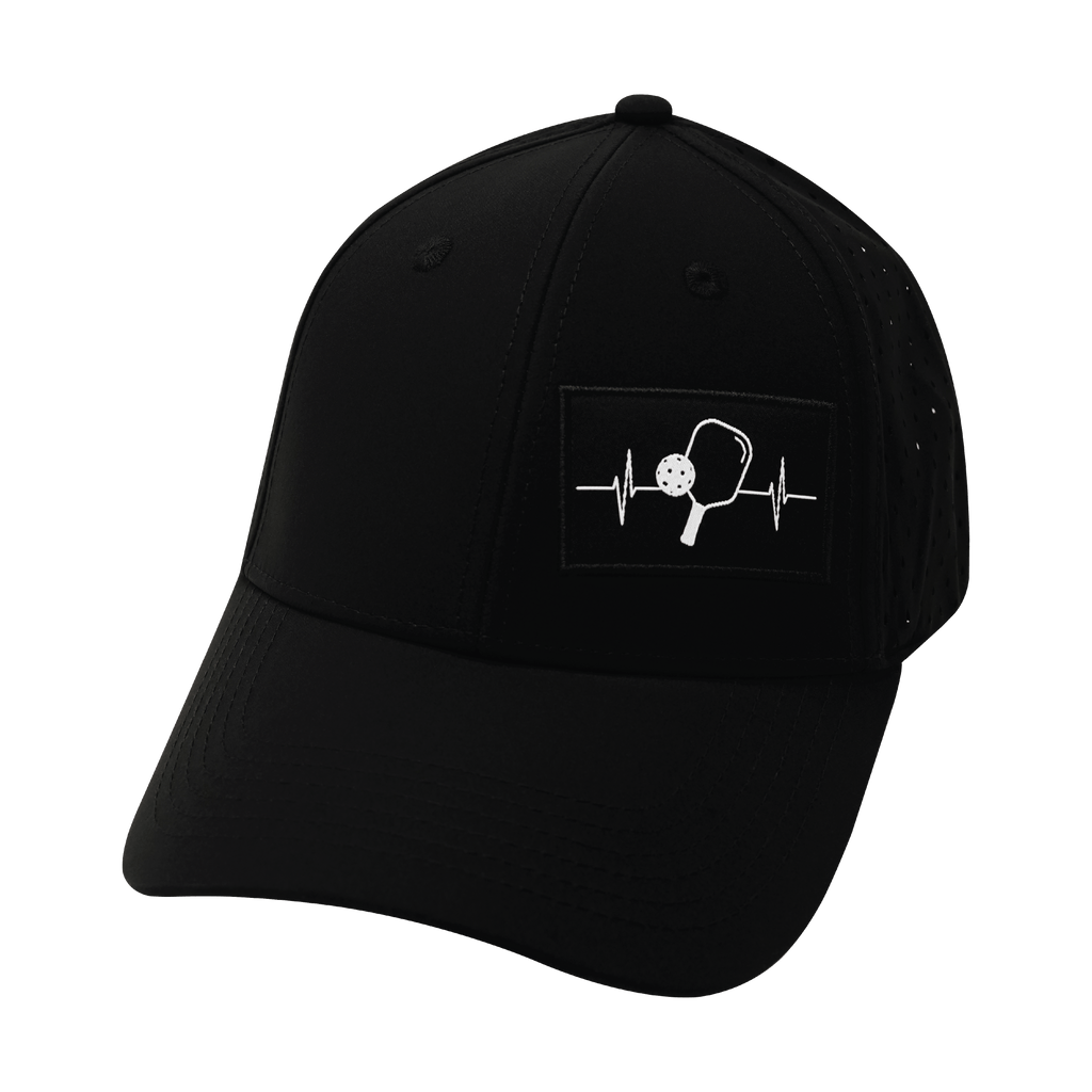 Pickleball Hat - Low Profile - Ponytail - Black - Laser Mesh