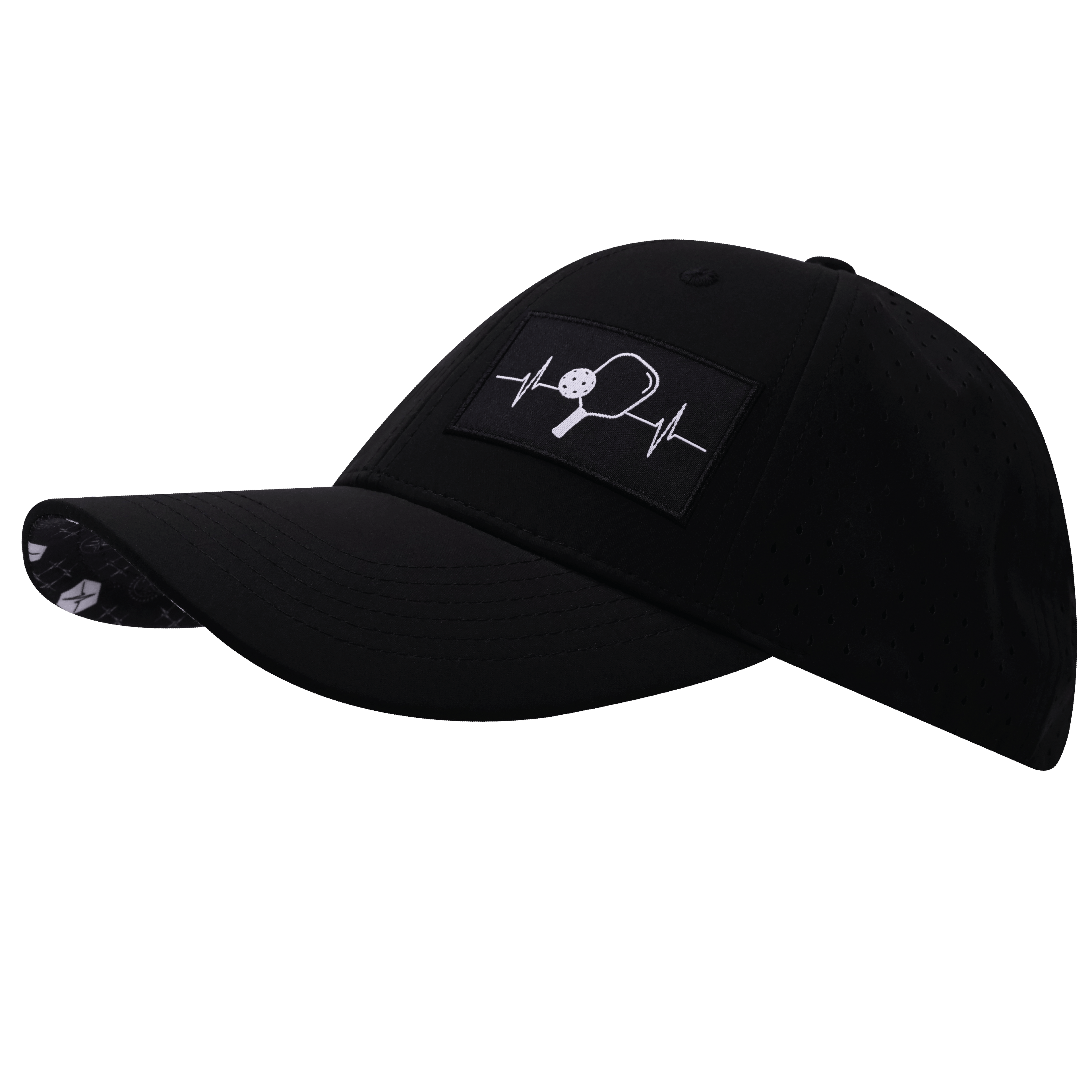 Pickleball Hat - Low Profile - Ponytail - Black - Laser Mesh
