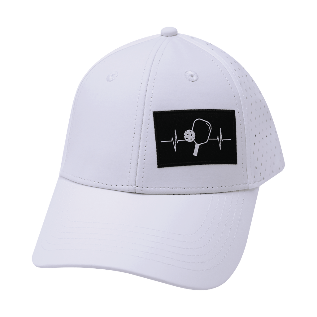 Pickleball Hat - Low Profile - Ponytail - White - Laser Mesh