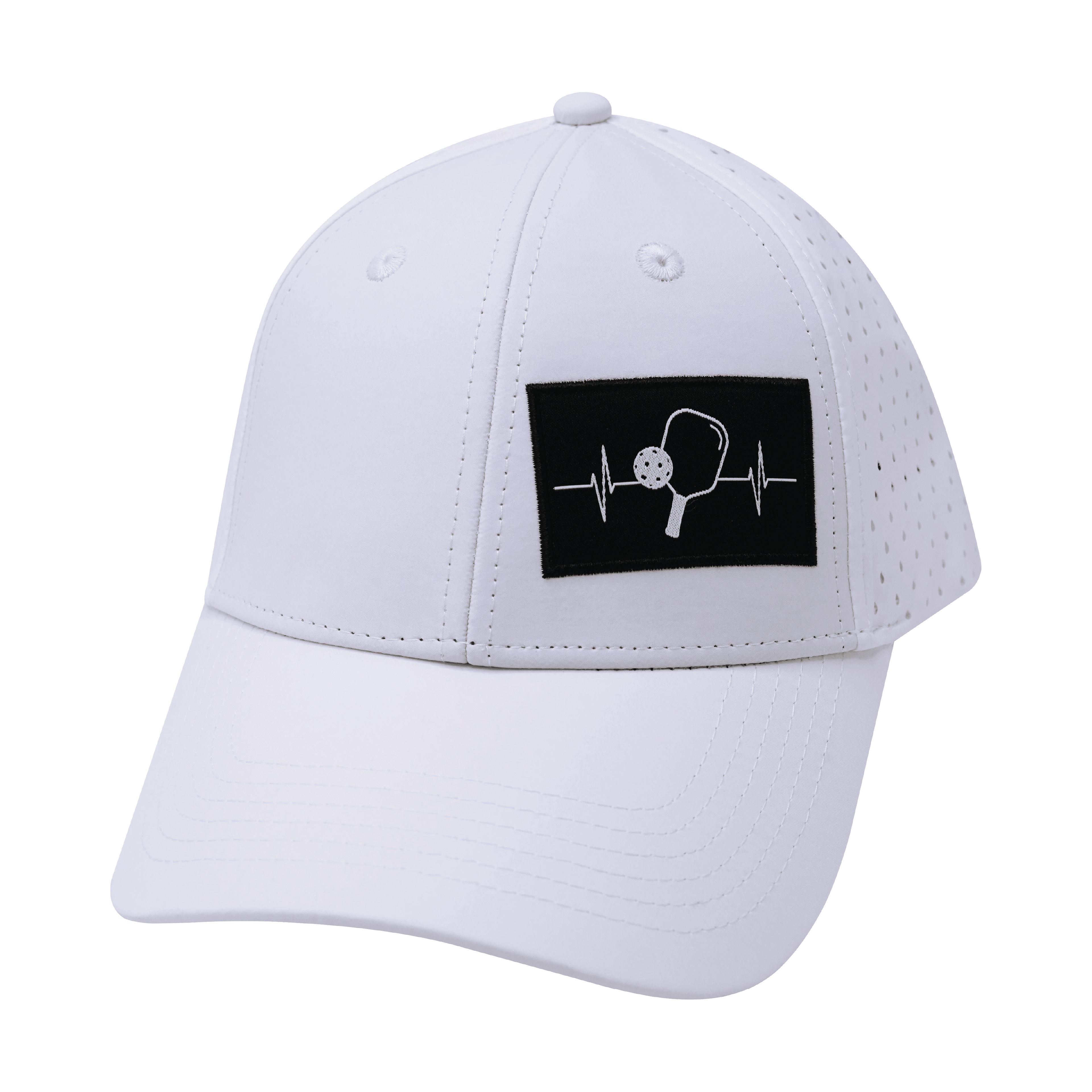 Pickleball Hat - Low Profile - Ponytail - White - Laser Mesh
