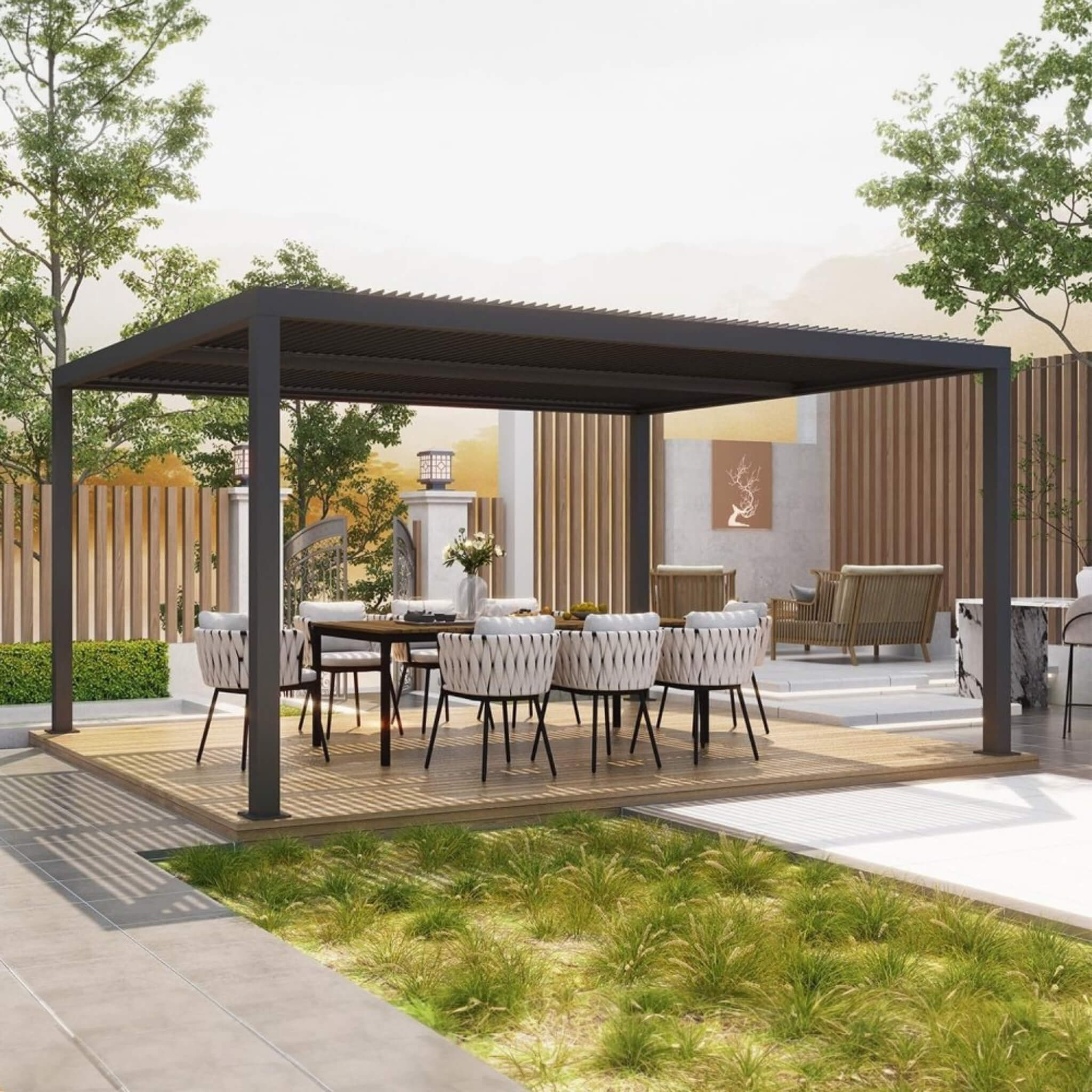 [12X16FT] Alora Premium Outdoor Gray Aluminum Hardtop Pergola Gazebo With Adjustable Roof (SAK81364)