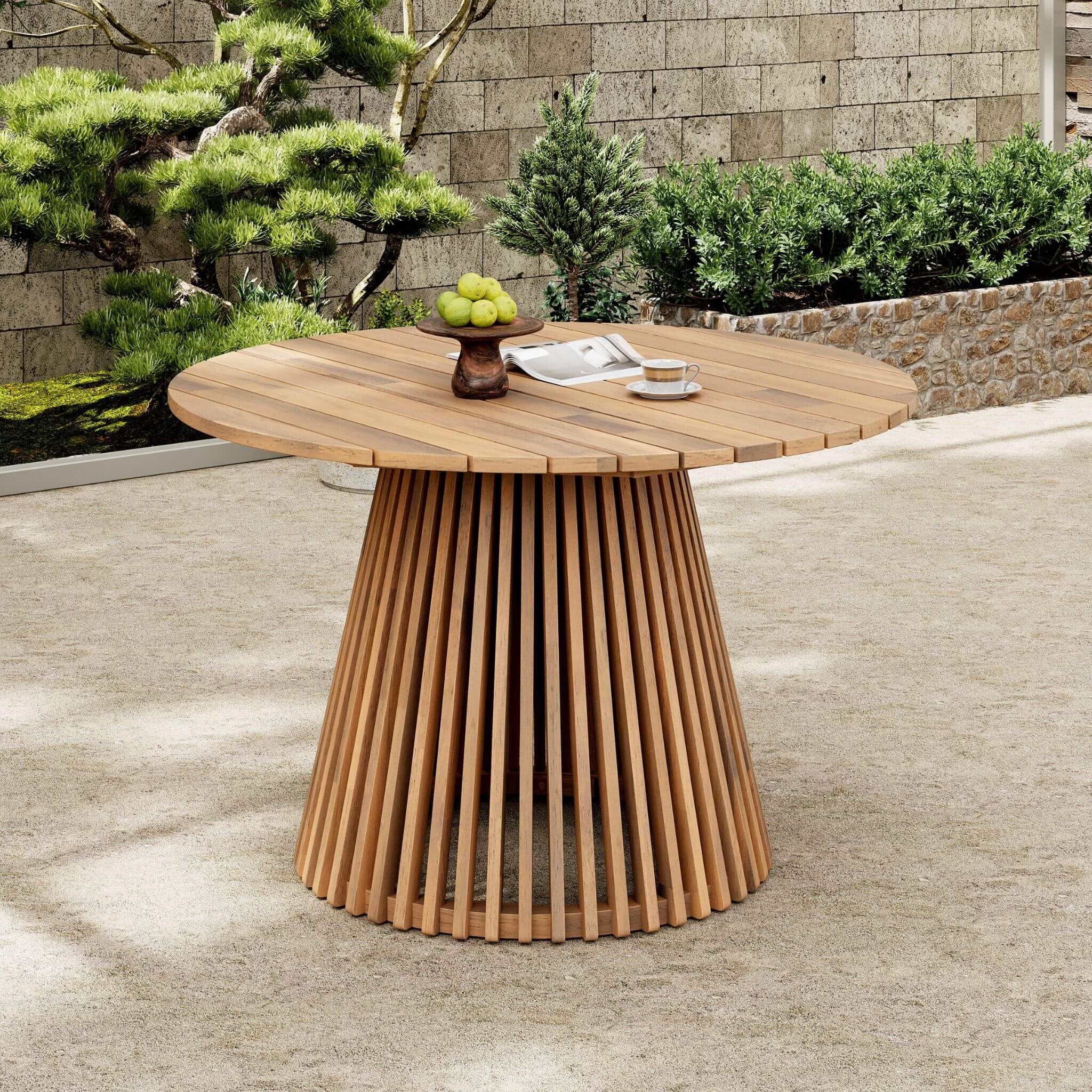Alora Premium 5-Piece Outdoor Acacia Wood Patio Furniture Set With Braided Dining Chairs, Cushions, And Dining Table (SAK26754)