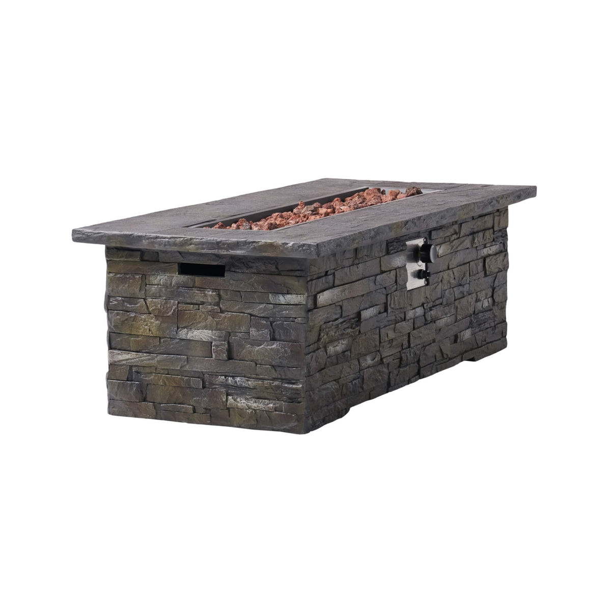 56-Inch Outdoor Rectangular Concrete Propane Fire Pit W/ Faux Stone Pattern, 50K BTU (SAK31845)