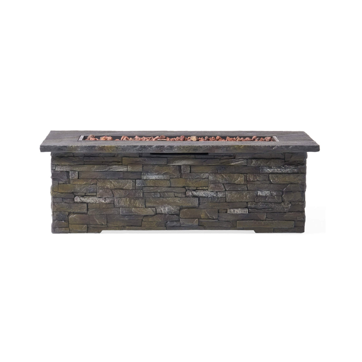 56-Inch Outdoor Rectangular Concrete Propane Fire Pit W/ Faux Stone Pattern, 50K BTU (SAK31845)