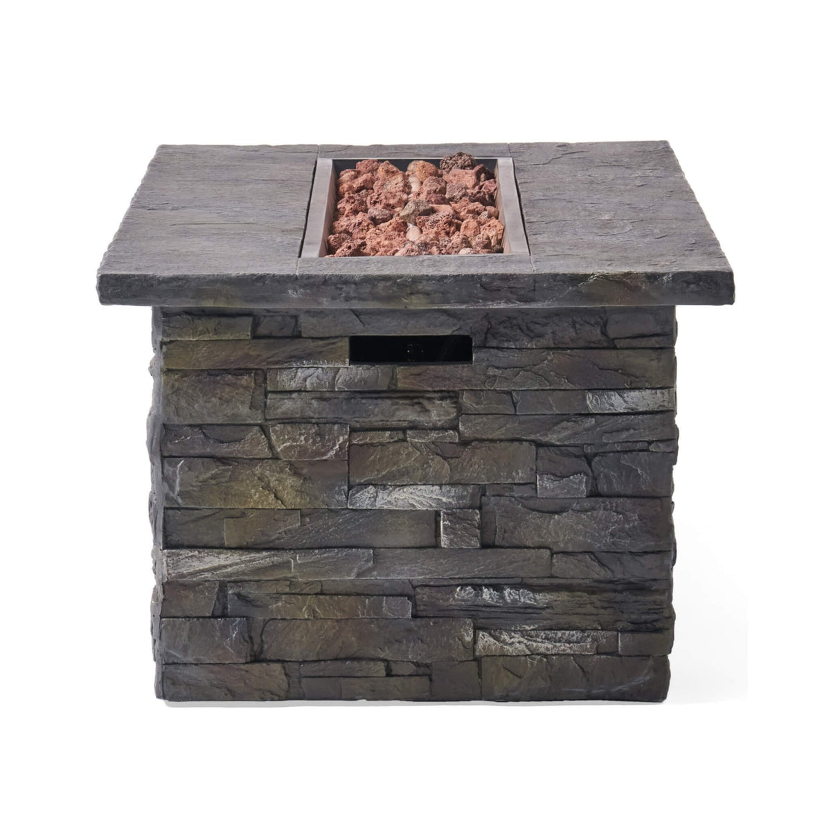 56-Inch Outdoor Rectangular Concrete Propane Fire Pit W/ Faux Stone Pattern, 50K BTU (SAK31845)