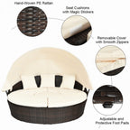 Alora Premium 76-Inch Round Outdoor Patio Rattan Daybed W/ Canopy & Table (SAK96418)