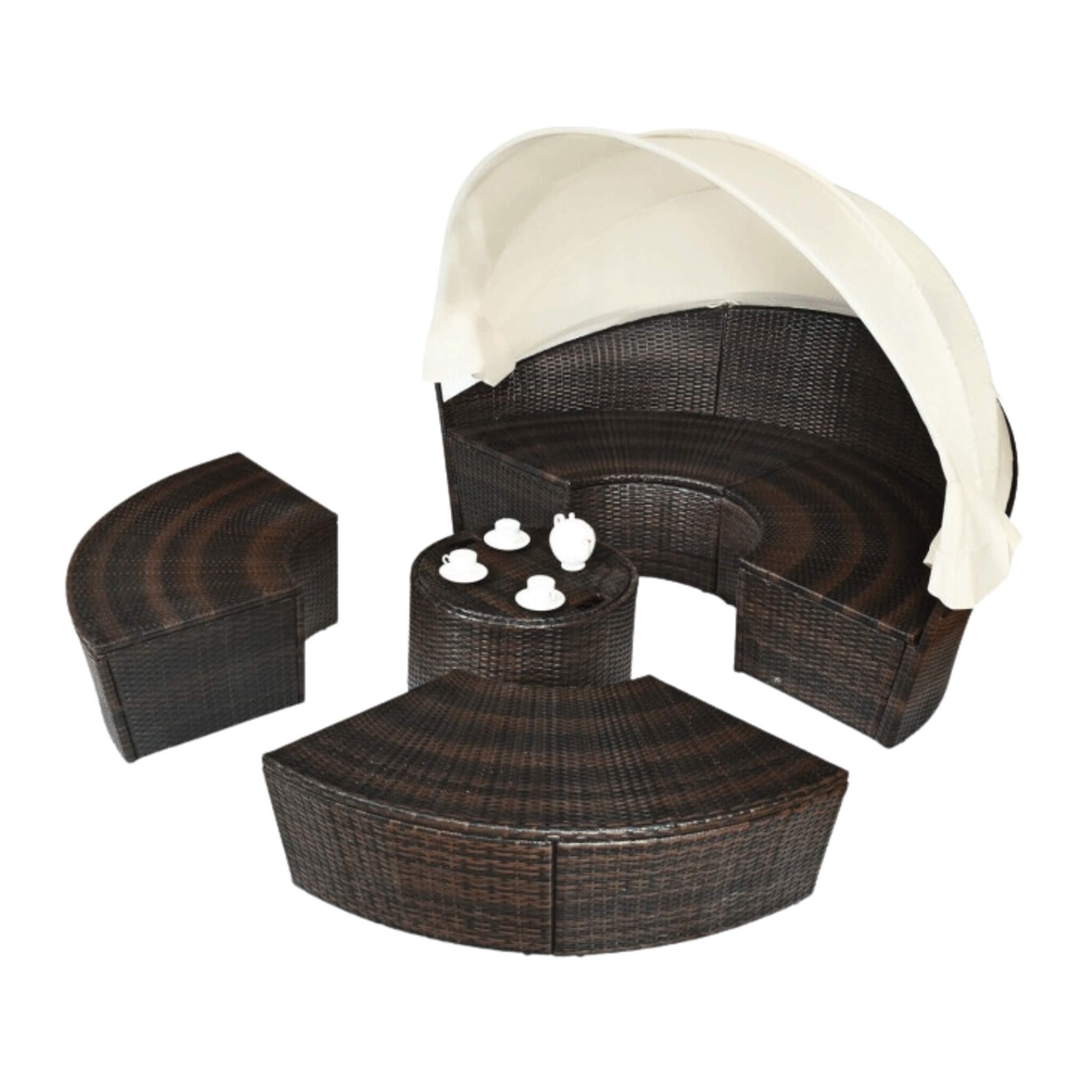 Alora Premium 76-Inch Round Outdoor Patio Rattan Daybed W/ Canopy & Table (SAK96418)