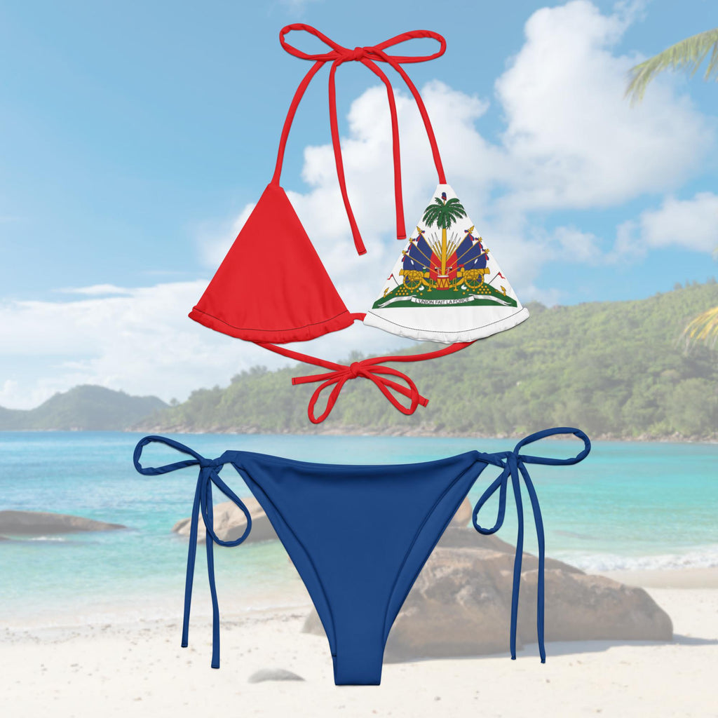 Haiti Flag All Over Print Recycled String Bikini
