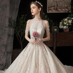 Luxurious Shiny Wedding Gown with Crystal Lace EDW234